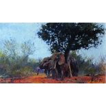 Rolf HARRIS (Australian b. 1930), Small herd of elephants, Lithograph in colours, Signed lower