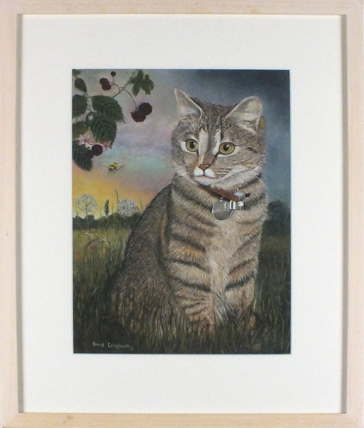 Beryl LANGSWORTHY (British b. 1944) Chloe - tabby cat in a garden, Gouache, Signed lower left, 13.5" - Image 2 of 2