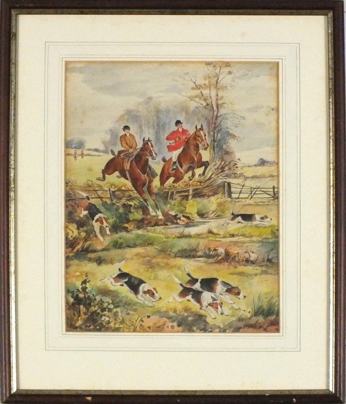 After Nora DRUMMOND-DAVIES Huntsman & Women Clearing a Fence, Watercolour, Bearing signature lower - Image 2 of 2