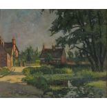Hurst BALMFORD (British 1871-1950) Village Pond, Oil on canvas-board, Signed lower left 17.25" x