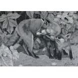 Clive MEREDITH (British b. 1964) Vixen and Cub, Giclee print, Signed lower right and numbered 8/