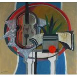 David McLEOD MARTIN (Scottish 1922-2018) Violin & Round Table, Oil on canvas, Signed lower left,