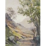H PARLINGTON (British 20th Century) Quite Country Lane in Upland Countryside, Watercolour, Signed