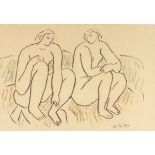 Mary AUDSLEY (British 1919-2008) Two Seated Nude Figures, Crayon on paper, Dated 13/4/95, 12.25" x