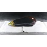 Laurel WADE (British 20th/21st Century) Still Life with Aubergine, Acrylic on canvas, Signed with