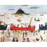 Alan FURNEAUX (British b. 1953) Penzance Docks - with St Michael's Mount beyond, Oil on board,