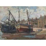 Hurst BALMFORD (British 1871-1950) St Ives Fishing Boats at the Wharf, Oil on canvas-board, Signed