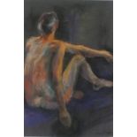 Paul HOARE (British b. 1952) Back Study - Seated Nude, Pastel, Signed lower right, Artist's label