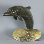 Lawrence MURLEY (British b. 1963) Dolphin IV, Verde Rajistan with Connemara marble base, Signed with