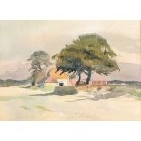 20th Century Tree and Barn Complex, Watercolour, 9.75" x 14.25" (25cm x 36cm)