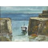 Jack PENDER (British 1918-1998) Two Quays and Boat, Acrylic on board, Signed lower right,