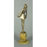 Josef LORENZL (Austrian 1892-1950) Young Woman Curtseying, Silvered bronze raised on an onyx base,