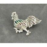 A plique-de-jour broach, modelled in the form of a cockerel, 9gms