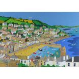 Richard LODEY (British b. 1950) Mousehole, Acrylic and gouache on board, Signed with initials and