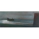 Michael PRAED (British b. 1941) Stern Sweep - coater leaving Newlyn, Oil on board, Signed and