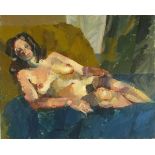 Samuel DODWELL (British 1909-1990) Reclining Nude, Oil on board, Signed mid lower edge, 20" x 24" (