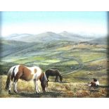 Teresa MOORE (British 20th/21st Century) Ponies Near Ingra Tor Dartmoor, Watercolour, Signed lower