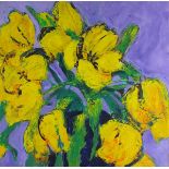 Carole Ann GRACE (British b. 1947) Yellow Tulips, Acrylic on board, Signed in pencil lower right,