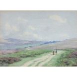Alfred Joseph Warne BROWNE (British 1855-1915) Figures on a Track - Bodmin, Watercolour, Signed