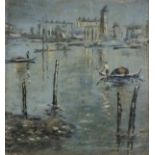 Victor MATHIAS (19th/20th Century) Lagoon Venice, Oil on card, Signed lower left, signed and dated