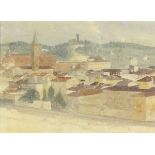 20th Century Italian Hilltop Town, Watercolour, 9.5" x 13.75" (24cm x 35cm)