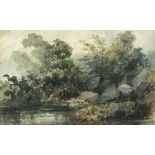 George ALEXANDER of Leeds (British 1832-1913) Rocks and Trees beside a River, Watercolour, 5.5" x