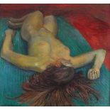 Geoffrey UNDERWOOD, (British 1927-2000) Reclining Woman, Oil on board, Signed and dated '81 lower