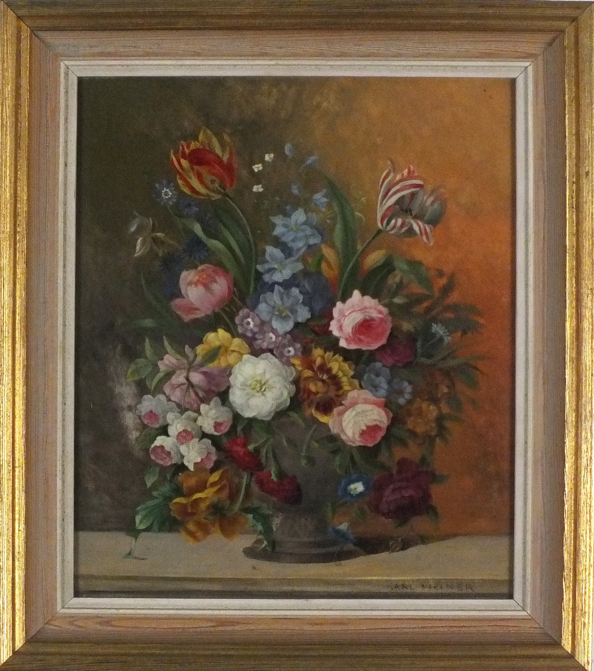 Karl HEINER (Austrian 19th/20th Century) Flower Piece - Still Life of Tulips and Summer Flowers in a - Image 2 of 2