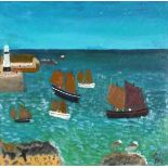 Andrew STEWART (British b. 1948) Luggers Off St Ives Harbour, Oil on board,  Signed with initials