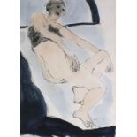 John EMANUEL (British b. 1930) Semi Nude Reclining on a Bed, Pen and wash on paper, Signed lower