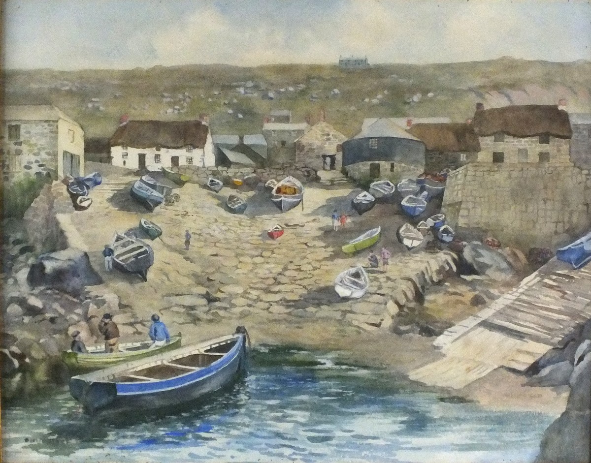 Dorcie SYKES (British 1908-1998) Sennen Harbour, Watercolour, Signed lower left, 14.5" x 18" (37cm x