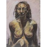 British School 20th Century Nude - head and torso, Pastel on paper, Indistinctly signed lower and