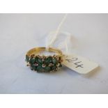 Two row emerald ring with diamond points (two stone missing) set in 18ct. gold 4.5g. size N