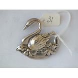 Cast silver swan brooch