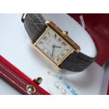 CARTIER 18ct TANK CASED LADIES WRIST WATCH complete with some papers and box, deployment buckle 18ct