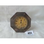 Octagonal silver mounted 8 day bedside clock – 3” wide