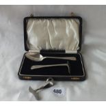 Christening set of a dessert spoon and pusher & a additional pusher