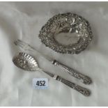 Heart shaped sweet dish – B’ham1897 & a mounted pickle fork and spoon 18