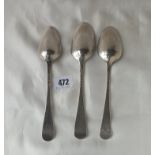 Three mid-18th century bottom marked table spoons – 1771