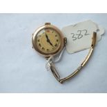 Ladies .585 14ct gold wrist watch, gold part strap