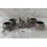 Indian 6 piece cruet with chased bodies – 214gms