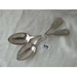 Pair of Exeter fiddle pattern table spoons – 1872 by TS – 138gms
