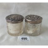 Two embossed topped jars with glass bodies – 1 B’ham 1900