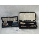 Boxed OE pattern christening spoon and fork, Shef, also another