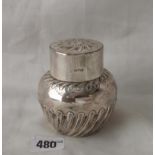 Baluster shaped swirl reeded tea caddy, 3” dia. Shef 1893 by WG & JL 128g.