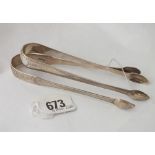 Pair of Georgian bright cut sugar tongs, Lon 1792, also another 48g.