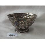 C 19th Dutch pedestal sugar bowl, foliate embossed, 4” dia. 42g.