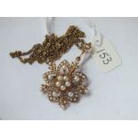 Victorian 9ct pearl brooch/pendant on chain 10.7g inc