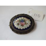 Antique metal enamel painted panel brooch