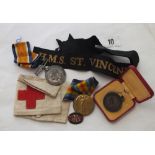 A pair of WWI medals to PTE. A Yates - R.A.M.C. & a boxed lifesaving medal